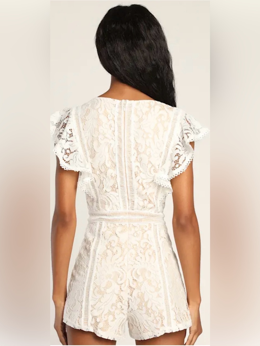 NWT Lulus White Lace Romper Bridal Shower Bachelorette Vacation Size L - Picture 6 of 16